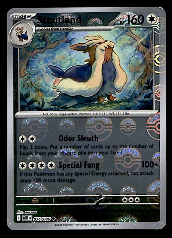 Stoutland Pokeball Reverse Holo White Flare 076/086, NM Pokemon Card