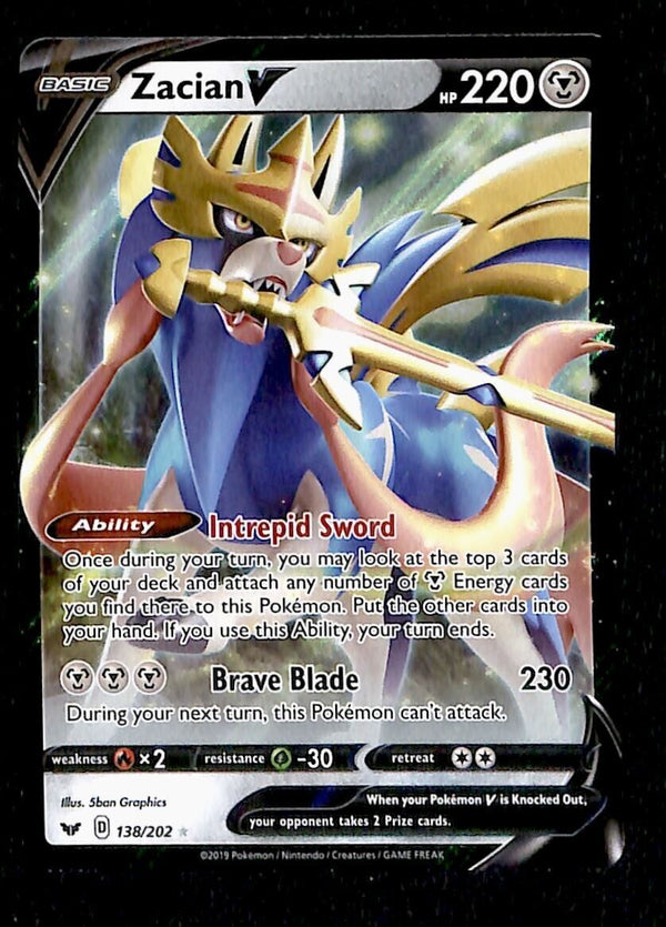 Zacian V Ultra Rare Sword & Shield 138/202, NM Pokemon Card