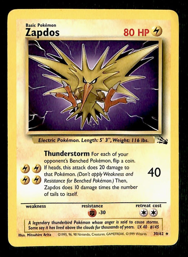 Zapdos Fossil MP, 30/62 Pokemon Card